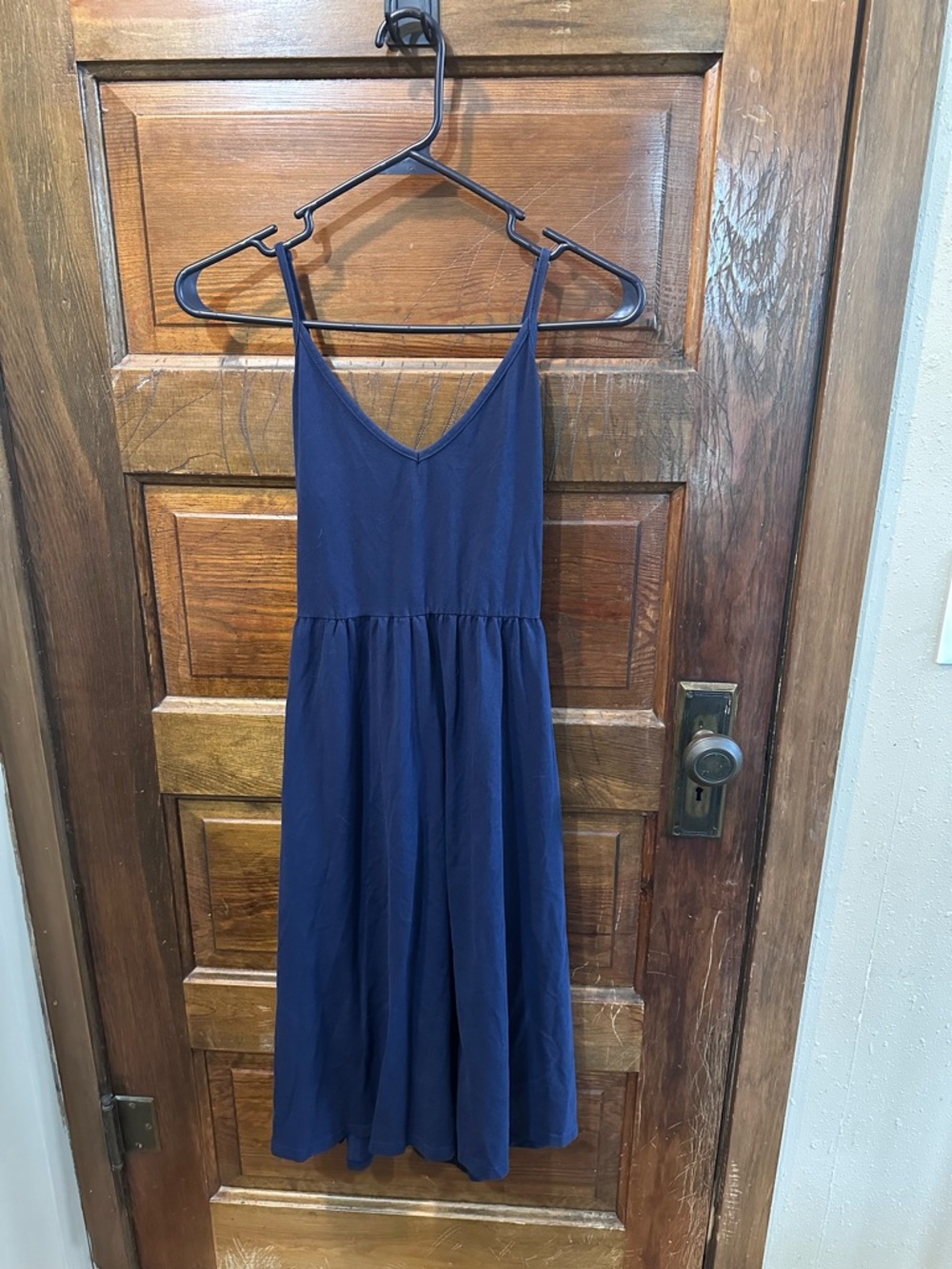 Simple Navy Spaghetti Strap Midi Dress